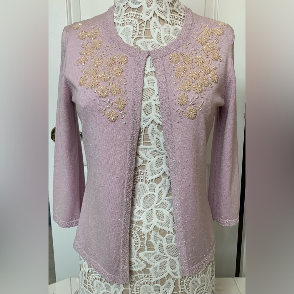 Banana Republic beaded Lilac Cardigan Sweater size M NWT Silk blend